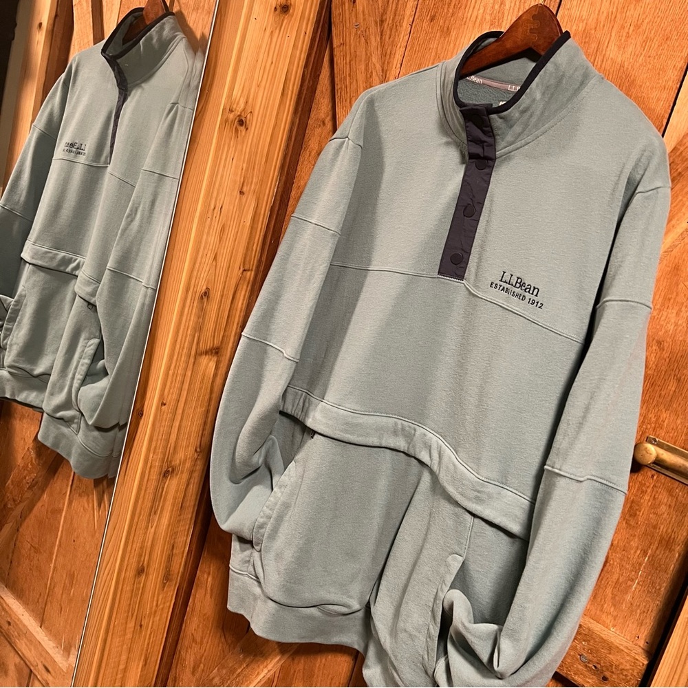 Men's L.L.Bean 1912 Sweatshirt, Anorak, XXL Tall, Polo, Baggy, Comfy, Soft, Teal